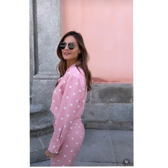 Zara 2 pcs linen blend polka dot shirt + pants set - Picture 7 of 8